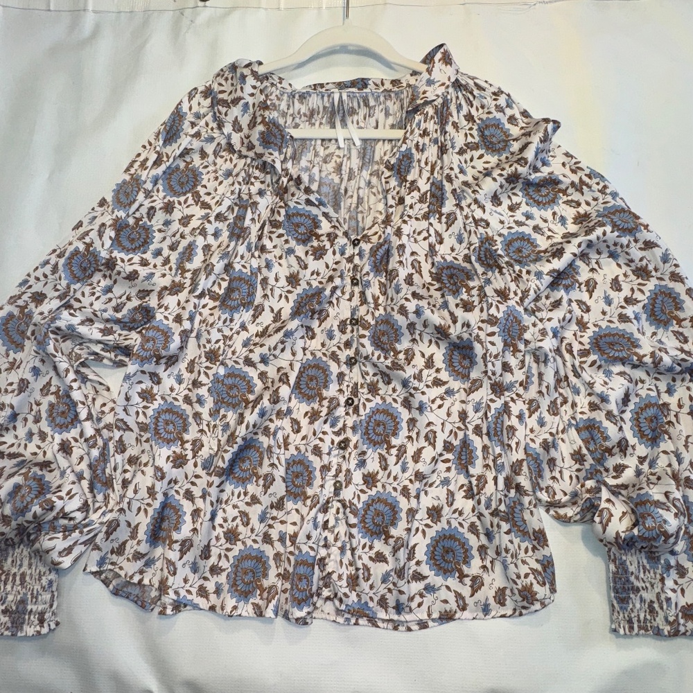 ANTHROPOLOGIE Button-Front Peasant Blouse Print sz 2x - Picture 6 of 11